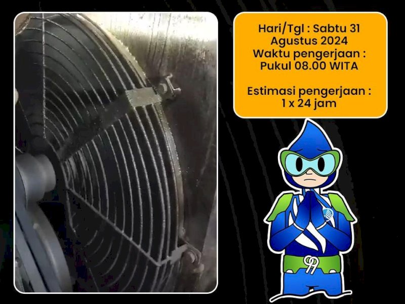 Manajemen Perumda Air Minum Kota Makassar akan menangani kebocoran radiator Pompa A dengan kapasitas 600 Lps di Sungai Moncongloe, Sabtu (31/8/2024) mulai pukul 08.00 Wita. Estimasi pengerjaan 1x24 jam