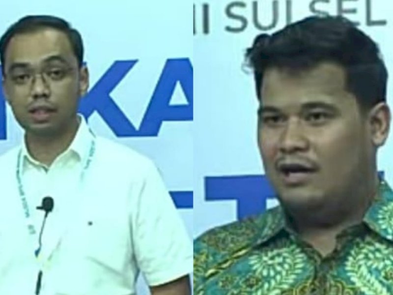 Andi Muhammad Karaka Kilat (kiri) dan Andi Amar Ma'ruf Sulaiman, dua calon Ketua Umum Himpunan Pengusaha Muda Indonesia (Hipmi) Sulsel periode 2024-2027 memaparkan visi misi dalam debat kandidat rangkaian Musda XVI HIPMI Sulsel, di Studio Jejakfakta.com, Jl Ujung Pandang, Kota Makassar, Sulsel, Ahad (1/9/2024) malam. (Foto: Jejakfakta).