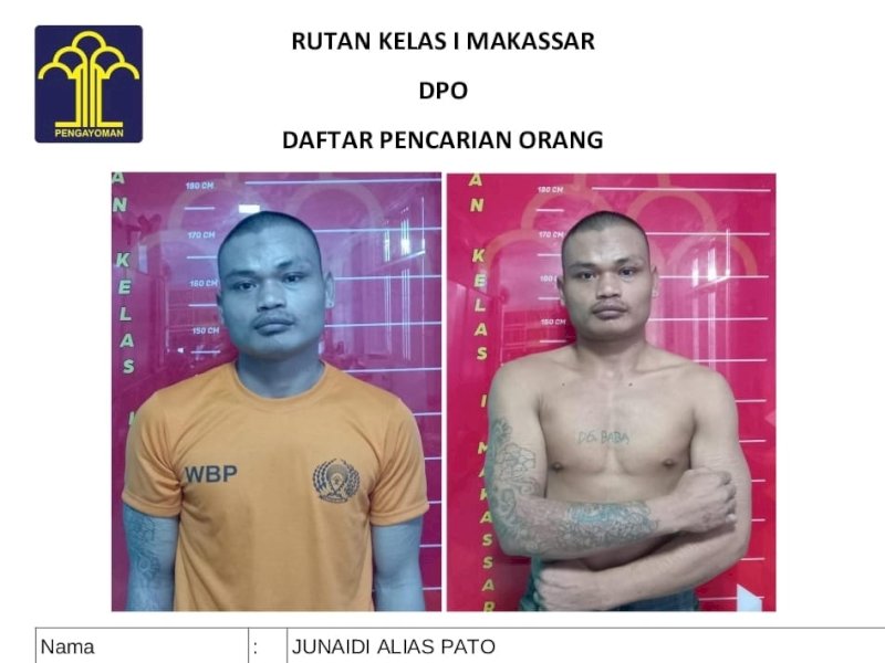 Tahanan bernama Junaedi alias Pato bin Dg. Baba jadi DPO Ritan Kelas 1 Makassar. @Jejakfakta/Ist.