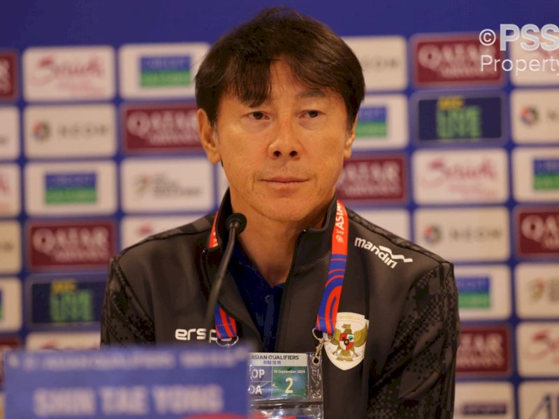Pelatih kepala Timnas Indonesia, Shin Tae-yong dalam sesi konferensi pers jelang pertandingan, Rabu (9/10/2024). @Jejakfakta/dok. PSSI