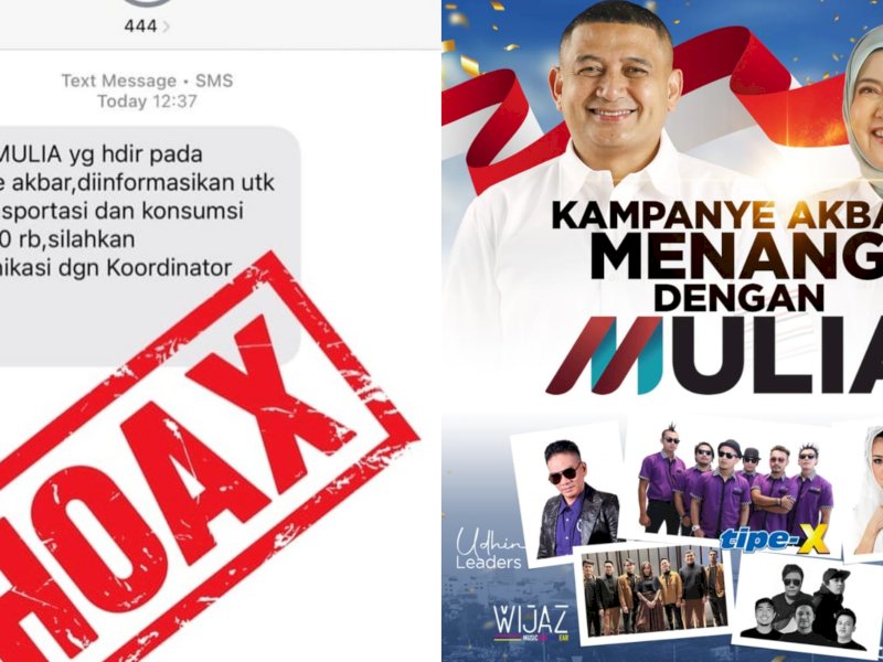 Beredar pesan berantai yang mengklaim adanya bantuan biaya transportasi dan konsumsi sebesar Rp250 ribu bagi peserta kampanye akbar pasangan Munafri Arifuddin-Aliyah Mustika Ilham (MULIA). @Jejakfakta/Istimewa