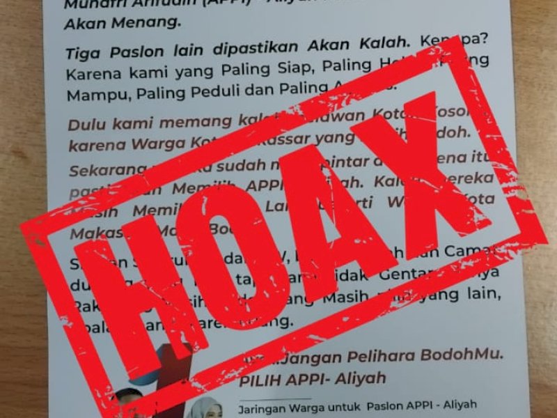 HOAKS. Sebaran brosur tersebar di berbagai titik lokasi di Kota Makassar, Jumat (22/11/2022). @Jejakfakta/Istimewa