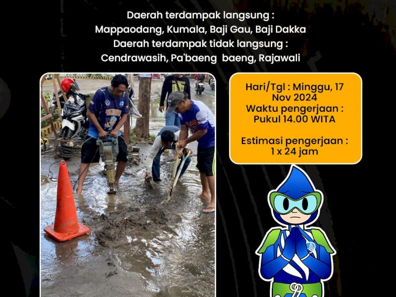 PDAM Makassar Pengerjaan Pipa Bocor di Mappaoddang, Ini Wilayah Terdampak