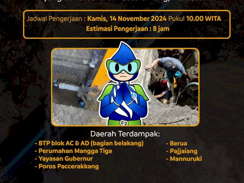 PDAM Makassar Tangani Kebocoran Pipa di Paccerakkang