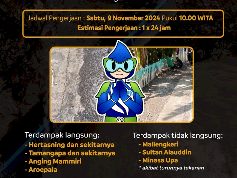 Pipa PDAM Makassar di Jl Beringin Gowa Bocor, Ini Wilayah Terdampak