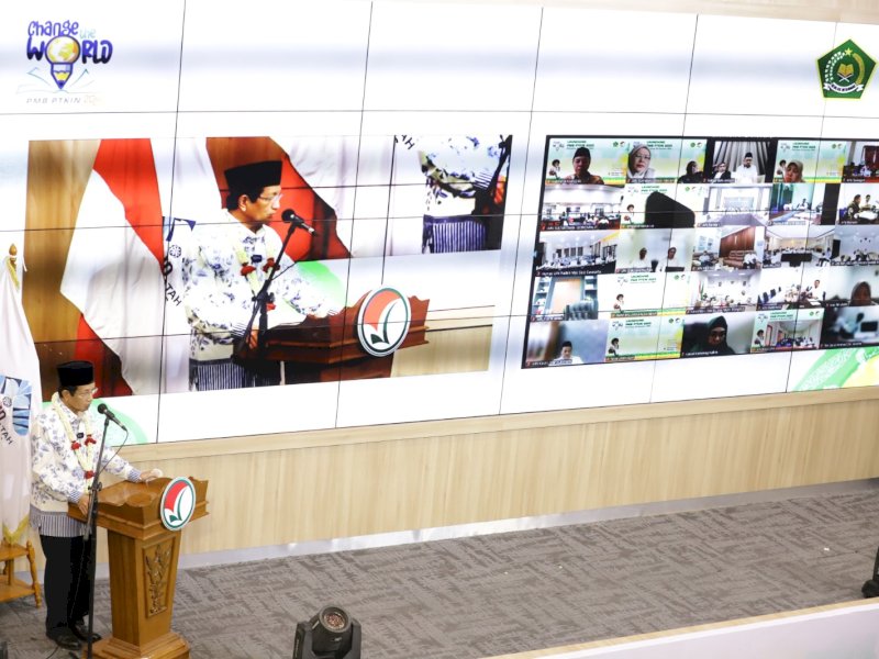 Menteri Agama (Menag) Nasaruddin Umar membuka Penerimaan Mahasiswa Baru (PMB) di 58 Perguruan Tinggi Keagamaan Islam Negeri (PTKIN) 2025 di Kampus Jakabaring UIN Raden Fatah, Palembang, Sumatera Selatan, Selasa (3/12/2024). @Jejakfakta/Istimewa