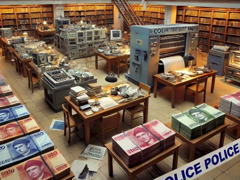 Ilustrasi pembuatan uang palsu di pepustakaan UIN Alauddin Makassar. @Jejakfakta/dok. Net