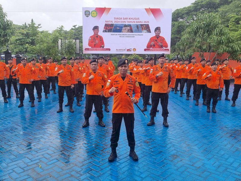 Basarnas Makassar gelar apel pembukaan Siaga SAR Khusus yang diikuti seluruh petugas Siaga. @Jejakfakta/dok. Basarnas 