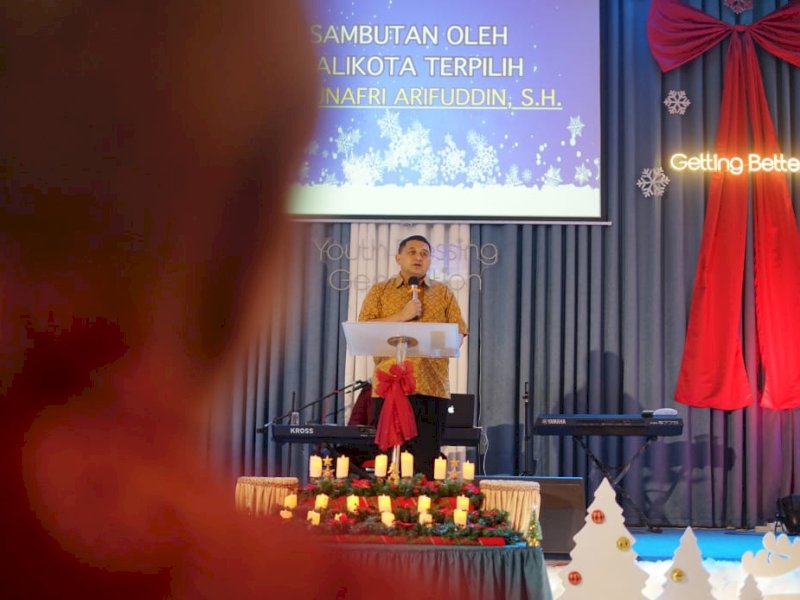  Wali Kota Makassar terpilih, Munafri Arifuddin alias Appi menghadiri Safari Natal perayaan 2024 di Gereja Gereja Bethel (Tabernakel Jemaat Indonesia) Lokasi di Jl. Gunung Salahutu 3 No. 18, Rabu (25/12/2024). @Jejakfakta/Istimewa