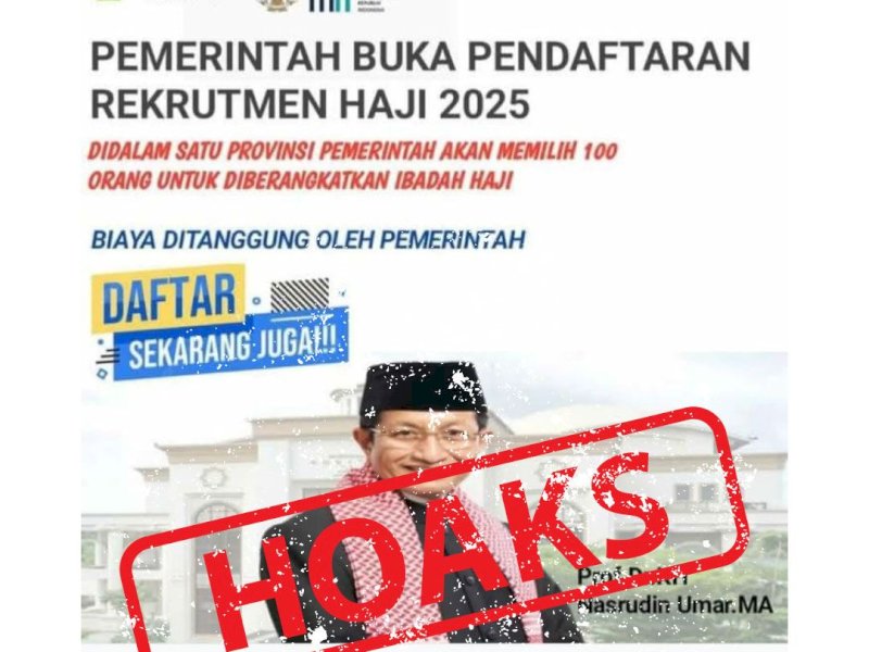 Tangkapan layar, informasi hoax pemerintah buka pendaftaran rekruitmen haji 2025 di media sosial. @Jejakfakta/dok. Kemenag