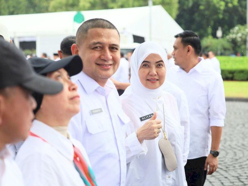 Wali Kota dan Wakil Wali Kota Makassar terpilih, Munafri Arifuddin-Aliyah Mustika Ilham (MULIA) saat mengikuti gladi bersih pada Rabu (19/2/2025) pagi. @Jejakfakta/Istimewa