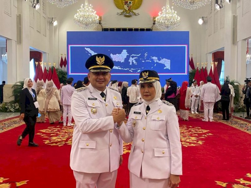 Munafri Arifuddin bersama Aliyah Mustika Ilham usai dilantik sebagai Wali Kota dan Wakil Wali Kota Makassar di Istana Merdeka pada Kamis (20/2/2025). @Jejakfakta/Humas Pemkot Makassar