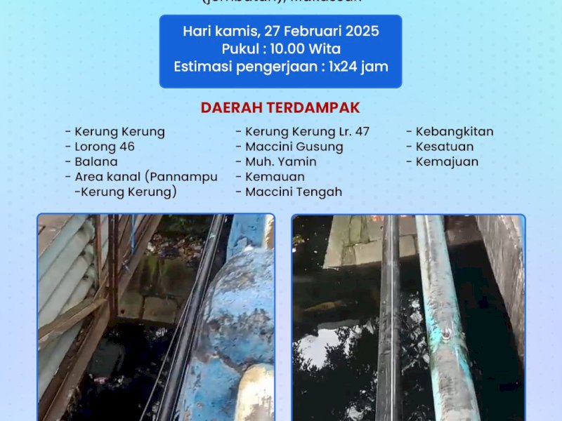 PDAM Makassar Tangani Kebocoran Pipa di Kerung-kerung, Ini Daerah Terdampak