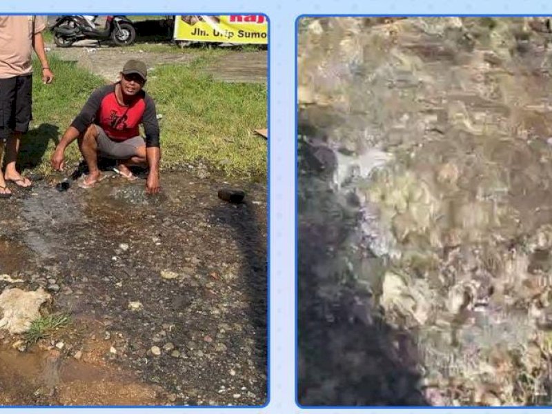 Dampak kebocoran pipa pvc milik PDAM Makassar depan PLTU Tello. 