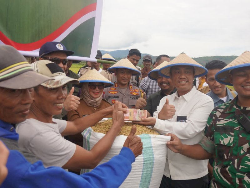 Wakil Bupati Luwu Timur, Hj. Puspawati Husler, bersama Forkopimda dan jajaran terkait menyaksikan langsung proses transaksi serap gabah oleh Bulog, sebagai bagian dari mekanisme stabilisasi harga dan jaminan kesejahteraan petani. @Jejakfakta/dok. Humas Pemkab Lutim