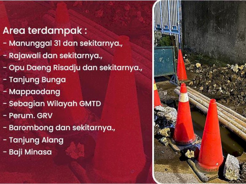 Tim Perumda Air Minum Kota Makassar menangani kebocoran pipa pvc diameter 150mm di Jl Manunggal 31, Makassar, Kamis (24/4/25). 