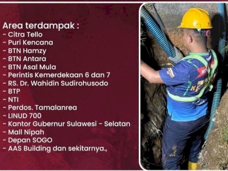 Perumda Air Minum Kota Makassar menangani kebocoran pipa HDPE diameter 400mm yang berlokasi di Jl Perintis Kemerdekaan depan kampus Universitas Islam Makassar (UIM), Makassar, Jumat (25/4/2025). 