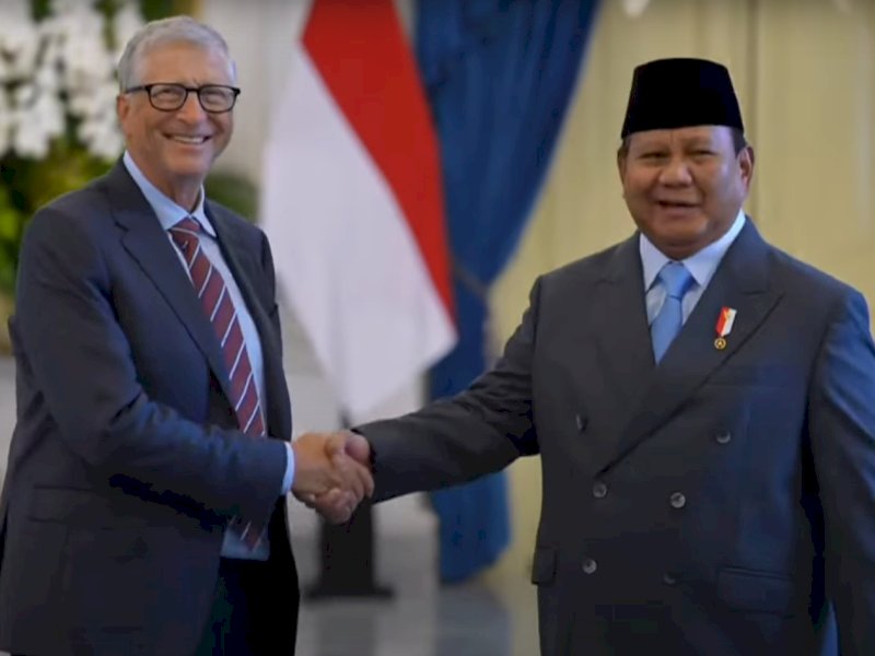 Presiden Prabowo menyambut kedatangan pendiri Microsoft, Bill Gates di Istana Negara, Jakarta, Rabu (7/5/2025). @Jejakfaktacom/istimewa