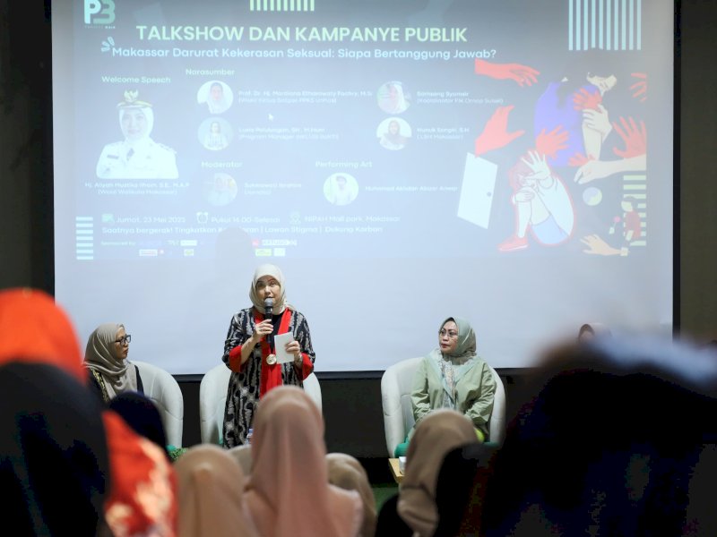 Wakil Wali Kota Makassar, Aliyah Mustika Ilham, dalam Talkshow Kampanye Publik Pencegahan Kekerasan Seksual yang digelar Project Baik di Nipah Park, Jumat (23/5/2025). @Jejakfakta/dok. Humas Pemkot Makassar