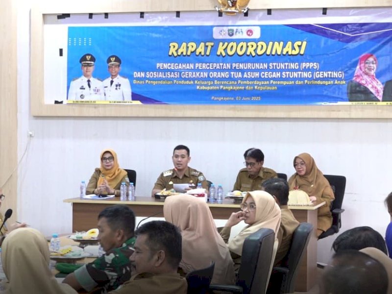 Pemerintah Kabupaten Pangkep menggelar Rapat Koordinasi Pencegahan dan Percepatan Penurunan Stunting (PPPS) di  Ruang Rapat Wakil Bupati Pangkep, Selasa (3/6/2025). @jejakfaktacom/Humas Pemda Pangkep.
