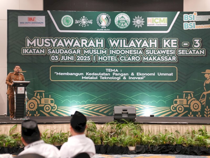 Wali Kota Makassar, Munafri Arifuddin, menghadiri Musyawarah Wilayah (Muswil) ke-3 Ikatan Saudagar Muslim Indonesia (ISMI) Sulawesi Selatan yang digelar di Hotel Claro Makassar, Selasa (3/6/2025). @Jejakfakta/dok. Humas Pemkot Makassar