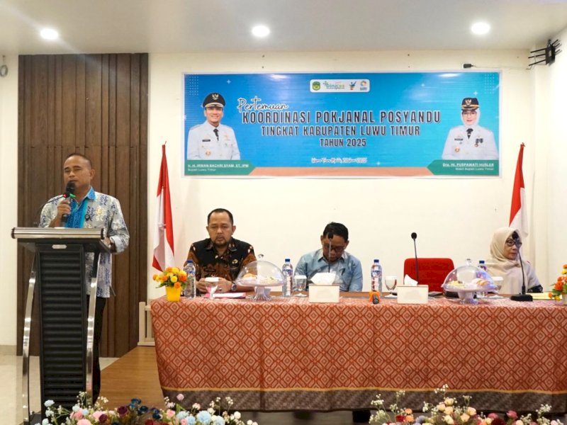Dinas Kesehatan menggelar pertemuan koordinasi Kelompok Kerja Operasional (Pokjanal) Posyandu tingkat kabupaten tahun 2025 di Wisma Trans Malili, Jumat (20/6/2025). @Jejakfakta/dok. Humas Pemkab Lutim