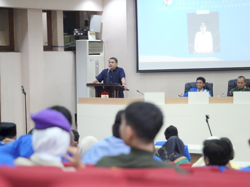 Wali Kota Makassar, Munafri Arifuddin, saat membuka Rapat Kerja Daerah (Rakerda) XVI KNPI Kota Makassar yang digelar di Ruang Pola Kantor Balaikota Makassar, Jumat (27/6/2025). @Jejakfakta/dok. Humas Pemkot Makassar