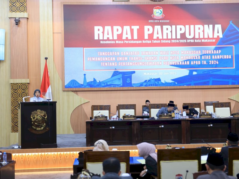 Wakil Wali Kota Makassar, Aliyah Mustika Ilham, menghadiri Rapat Paripurna Kesebelas Masa Persidangan Ketiga Tahun Sidang 2024/2025 di Ruang Rapat Paripurna, Kantor DPRD Kota Makassar, Rabu (2/7/2025). @Jejakfakta/dok. Humas Pemkot Makassar