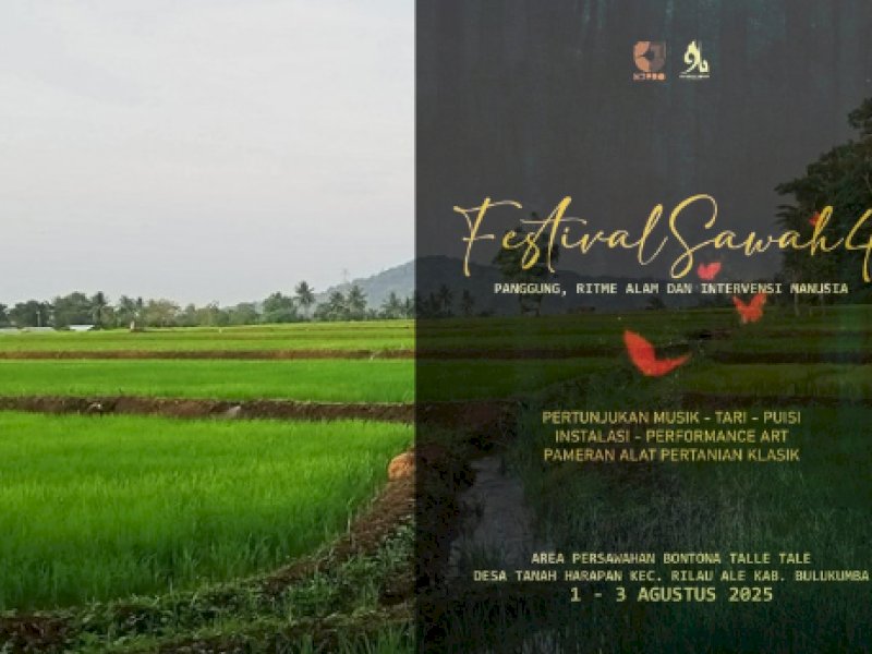Sawah Sebagai Panggung Ritme Alam dan Intervensi Manusia, digelar pada 1&ndash;3 Agustus 2025 di area persawahan Bontona Talle Talle, Desa Tanah Harapan, Bulukumba. @jejakfaktacom/Istimewa