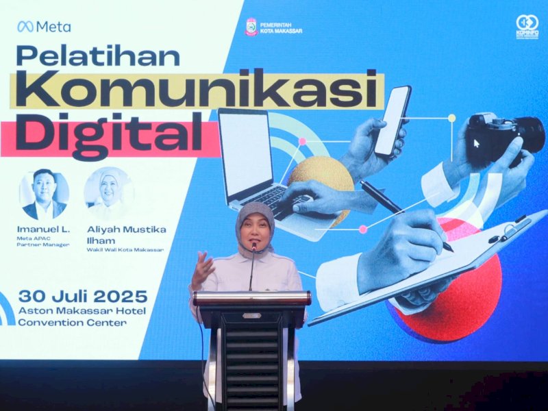 Wakil Wali Kota Makassar, Aliyah Mustika Ilham, membuka secara resmi Pelatihan Komunikasi Digital yang diselenggarakan oleh Dinas Komunikasi dan Informatika (Diskominfo) Kota Makassar bekerja sama dengan Meta Asia Pasifik (APAC), di Aston Hotel & Convention Makassar, Rabu(30/7/2025). @Jejakfakta/dok. Humas Pemkot Makassar