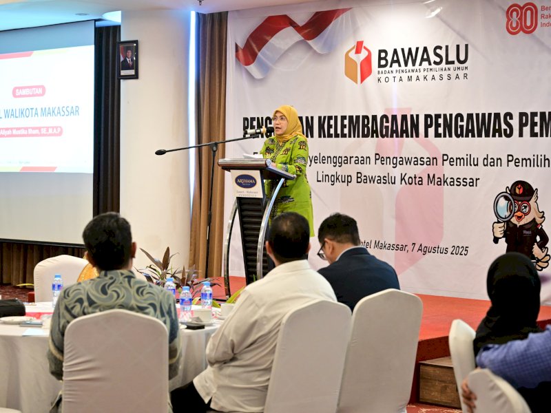 Wakil Wali Kota Makassar, Aliyah Mustika Ilham, saat membuka kegiatan "Evaluasi Penyelenggaraan Pengawasan Pemilu dan Pemilihan" yang digelar oleh Bawaslu Kota Makassar, di Arthama Hotel, Kamis (7/8/2025). @Jejakfakta/dok. Humas Pemkot Makassar