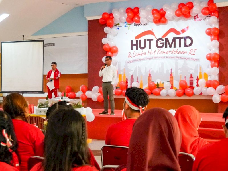 Chief Operating Officer (COO) GMTD, Jemmy Andreas Persang, saat menyampaikan pidato HUT PT Gowa Makassar Tourism Development Tbk. (GMTD) ke-27 di Hall Akkarena, Makassar, Jumat (15/08/2025). @Jejakfakta/dok. Istimewa