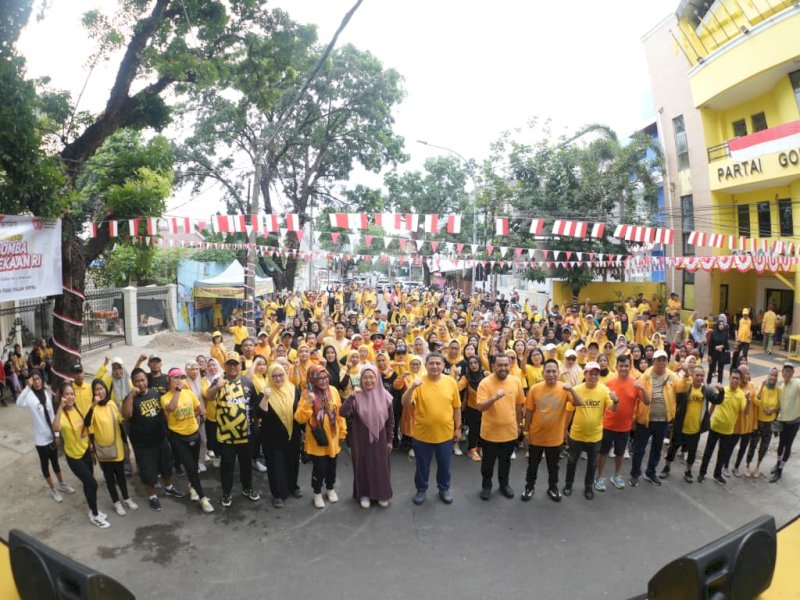 Ketua DPD II Partai Golkar Kota Makassar yang juga Wali Kota Makassar, Munafri Arifuddin, saat menghadiri perayaan HUT ke-80 Republik Indonesia, DPD II Partai Golkar Kota Makassar di Jalan Lasinrang, Minggu (24/8/2025). @Jejakfakta/dok. Humas Pemkot Makassar