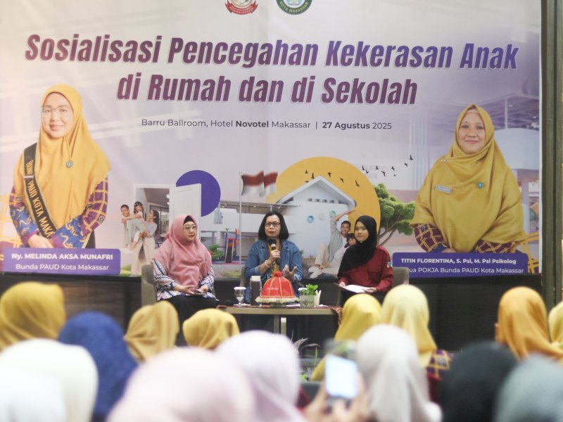 Sosialisasi Pencegahan Kekerasan Anak di Rumah dan di Sekolah yang digelar oleh Pokja Bunda PAUD Kota Makassar di Hotel Novotel, Rabu (27/8/2025). @Jejakfakta/dok. Humas Pemkot Makassar 