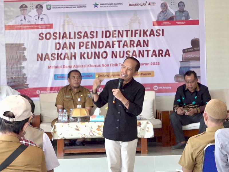 Sosialisasi Identifikasi dan Pendaftaran Naskah Kuno Nusantara. di Aula Gedung Layanan Perpustakaan, Selasa (2/8/2025). @jejakfaktacom/Humas Pemda Pangkep.