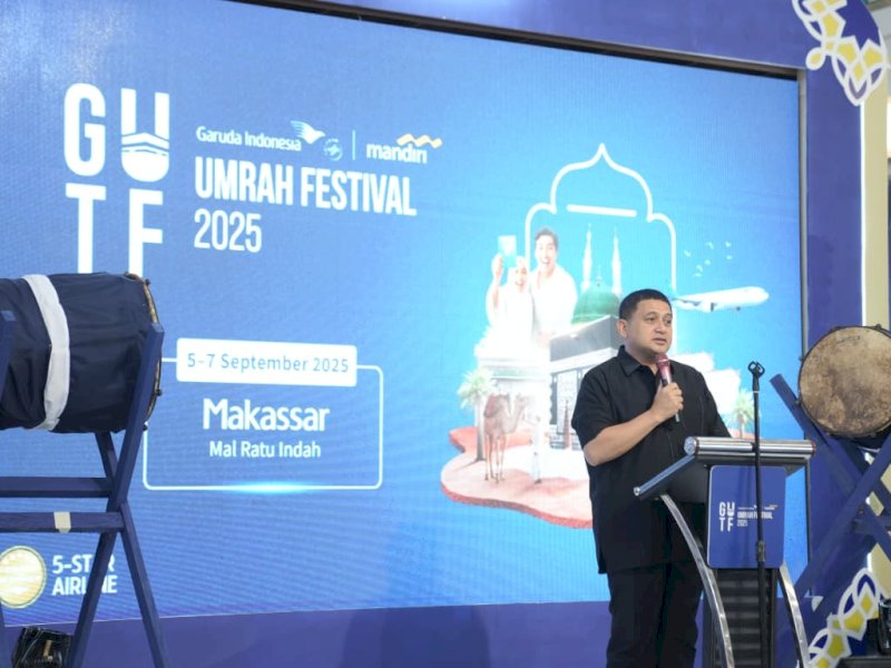 Wali Kota Makassar, Munafri Arifuddin, saat menghadiri pembukaan Garuda Indonesia Umrah Travel Festival (BUFF) 2025 yang digelar di Mall Ratu Indah, Jumat (5/9/2025). @Jejakfakta/dok. Humas Pemkot Makassar