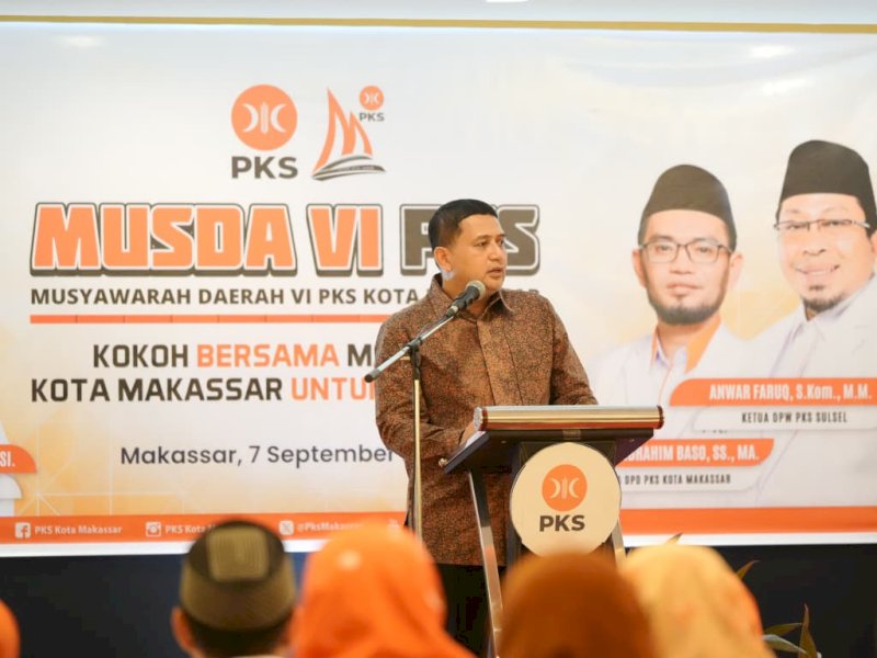 Wali Kota Makassar, Munafri Arifuddin, saat menghadiri Musyawarah Daerah (Musda) ke-VI DPD PKS Kota Makassar di Hotel Grand Asia, Jalan Boulevard, Minggu (7/9/2025). @Jejakfakta/dok. Humas Pemkot Makassar