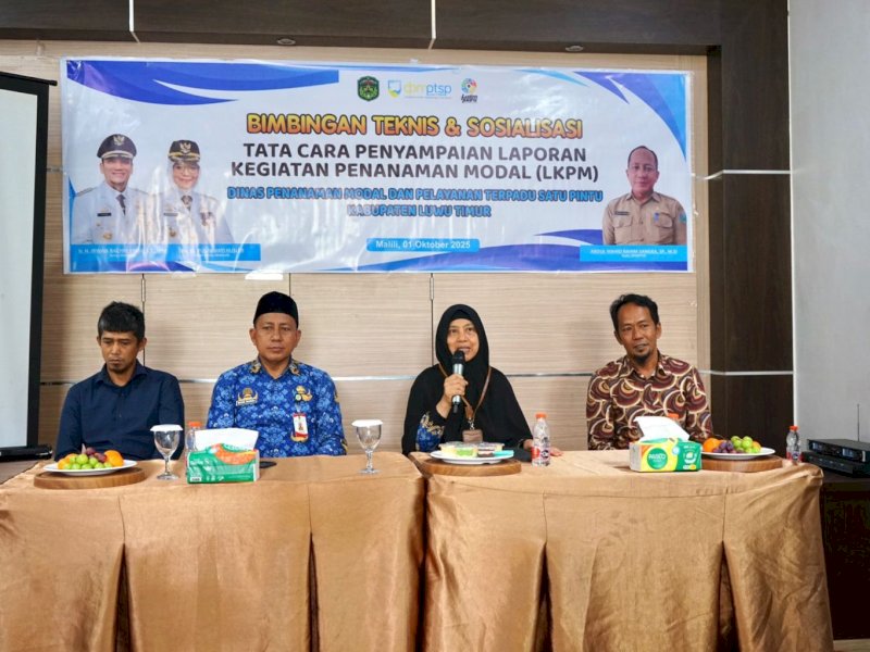 Bimtek dan Sosialisasi Tata Cara Penyampaian Laporan Kegiatan Penanaman Modal (LKPM) melalui sistem Online Single Submission (OSS), di Aula Wisma Golden Malili pada Rabu (1/10/2025). @Jejakfakta/dok. ikp-humas/kominfo-sp