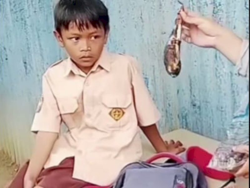 Rangga, siswa SD Inpres Borongbulo di Kecamatan Bontolempangan, Kabupaten Gowa. @Jejakfakta/Tangkapan layar