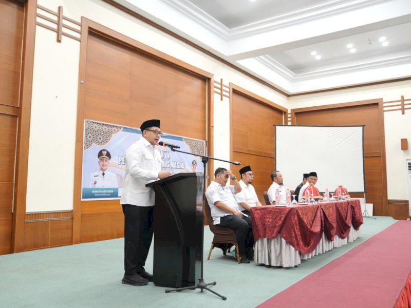 Wali Kota Makassar, Munafri Arifuddin, saat menghadiri penutupan Pelatihan Pengurus Masjid se-Kota Makassar yang digelar Bagian Kesejahteraan Rakyat (Kesra) Setda Kota Makassar di Makassar Golden Hotel, Rabu (5/11/2025). @Jejakfakta/dok. Humas Pemkot Makassar