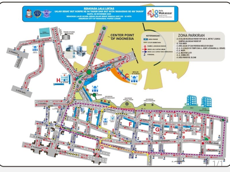 Rute jalan santai  memperingati Hari Ulang Tahun ke-54 Korps Pegawai Republik Indonesia (KORPRI) sekaligus memeriahkan Hari Jadi ke-418 Kota Makassar. @Jejakfakta/dok. Istimewa