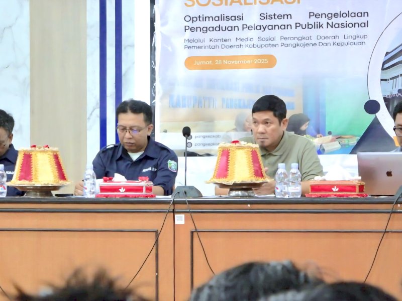 Sosialisasi Optimalisasi SP4N-LAPOR! melalui Konten Media Sosial di Ruang Rapat Lantai III Kantor Bupati Pangkep, Jumat (28/11/2025). @jejakfaktacom/Humas Pemda Pangkep