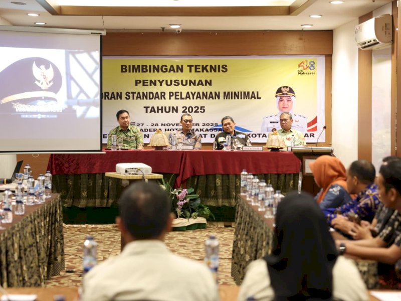 Bimbingan Teknis Penyusunan Laporan Standar Pelayanan Minimal Tahun 2025 yang dihadiri jajaran Kementerian Dalam Negeri dan perangkat daerah Kota Makassar, Kamis (27/11/2025). @Jejakfakta/dok. Humas Pemkot Makassar