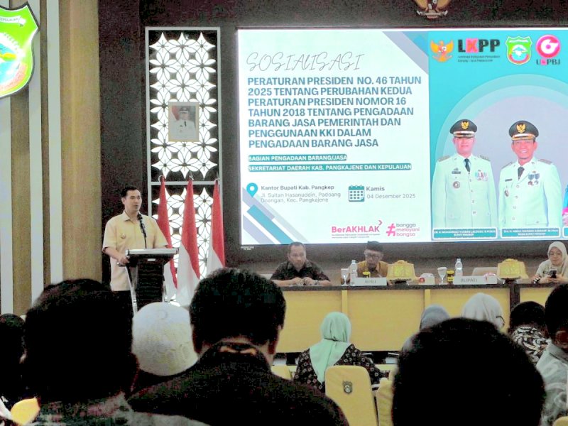 Sosialisasi Peraturan Presiden (Perpres) Nomor 46 Tahun 2025 tentang Perubahan Kedua atas Perpres Nomor 16 Tahun 2018 di Ruang Pola Lantai II Kantor Bupati, Kamis (4/12/2025). @jejakfaktacom/Humas Pemda Pangkep