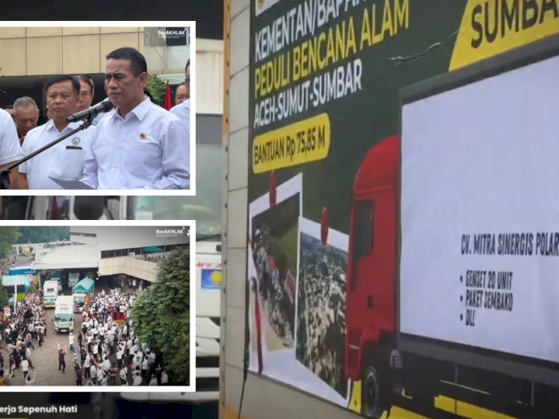 Menteri melepas 207 truk bantuan logistik untuk korban banjir di Aceh, Sumatera Utara, dan Sumatera Barat, Kamis (4/12/2025).  @jejakfaktacom/istimewa