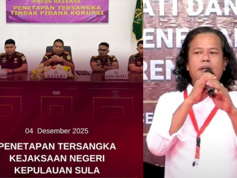 Kejaksaan Negeri (Kejari) Kepulauan Sula menetapkan lima orang sebagai tersangka tindak pidana korupsi pengelolaan anggaran daerah, Kamis (4/12/2025). @jejakfaktacom/dok. Kejari Sula