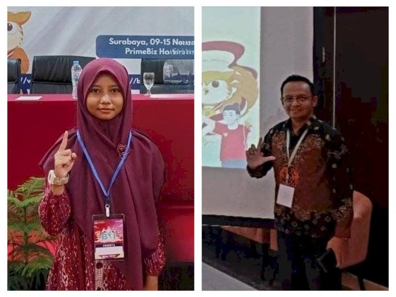 Guru matematika Ilmal dan siswinya, Aqeela Hafiza Aspuji, dua dari peserta terpilih secara nasional dalam Program Bina Talenta Indonesia bidang STEM (Science, Technology, Engineering, and Mathematics). @Jejakfakta/dok. Istimewa