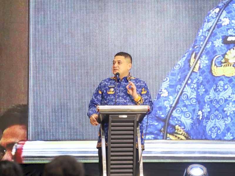 Wali Kota Makassar Munafri Arifuddin, saat memaparkan rencana program 2026, saat saat refleksi akhir tahun di Hotel Novotel Makassar Grand Shayla, Rabu (17/12/2025). @Jejakfakta/dok. Humas Pemkot Makassar