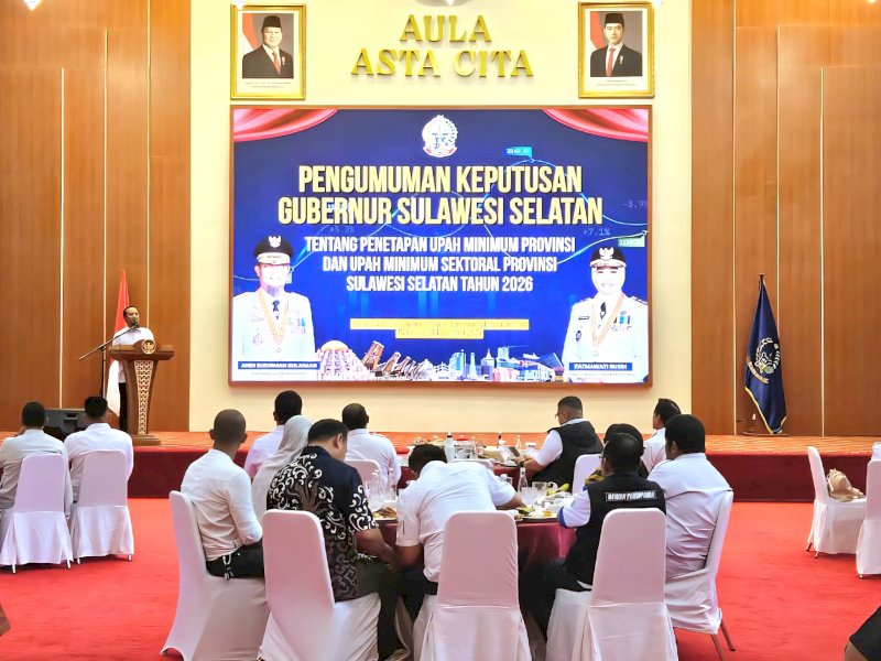 Penetapan Upah Minimum Provinsi dan Upah Minimum Sektoral Provinsi Sulawesi Selatan Tahun 2026, di Aula Asta Cita Rujab Gubernur Sulawesi Selatan, Kamis (24/12/2025). @jejakfaktacom/Istimewa