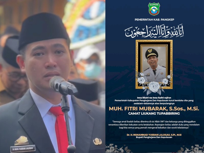 Bupati Pangkep, Muhammad Yusran Lalogau pimpin pelepasan jenazah almarhum Fitri Mubarak, Camat Liukang Tupabbiring, yang digelar di kediaman keluarga almarhum, Ahad (28/12). @jejakfaktacom/Istimaewa